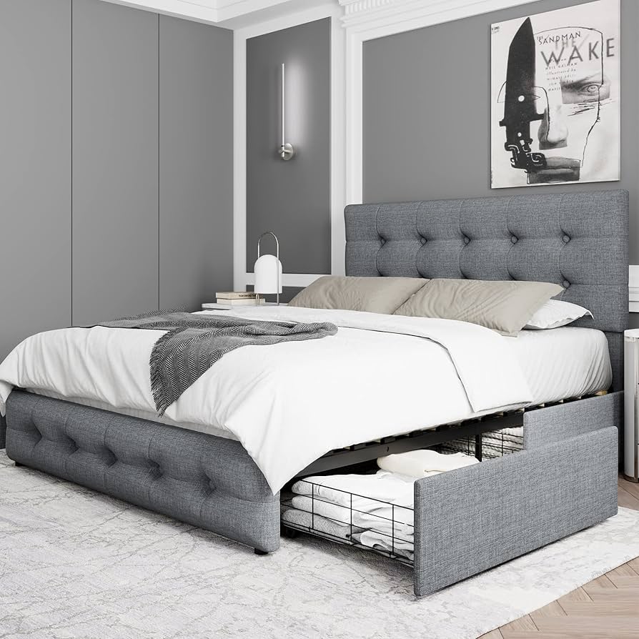 ベッドフレーム 160cm bed frame with drawers Amazon.com: Allewie King Size Bed Frame with 4 Storage